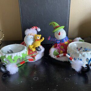 Home Interiors Santa and Snowman Candle Holders